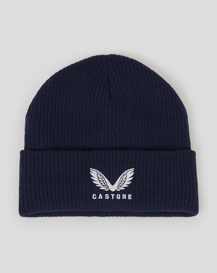 Navy Yorkshire Beanie with Castore wing logo embroidered on the cuff