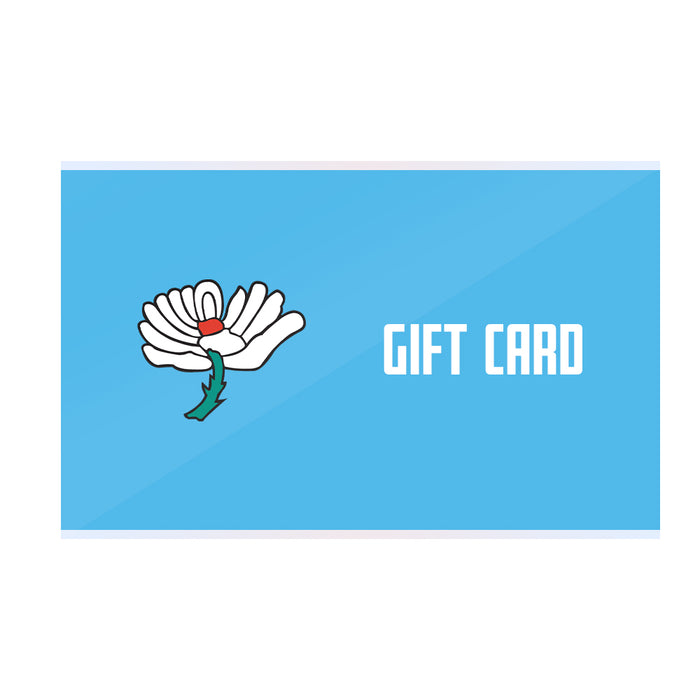 Blue Yorkshire Gift Card featuring the white flower logo and the text GIFT CARD.